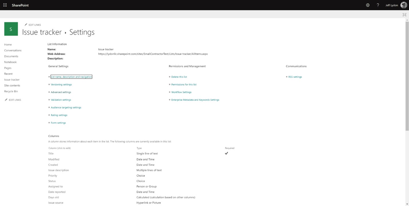 SharePoint List Settings