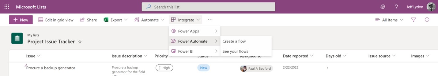 Lists integration with the Power Platform